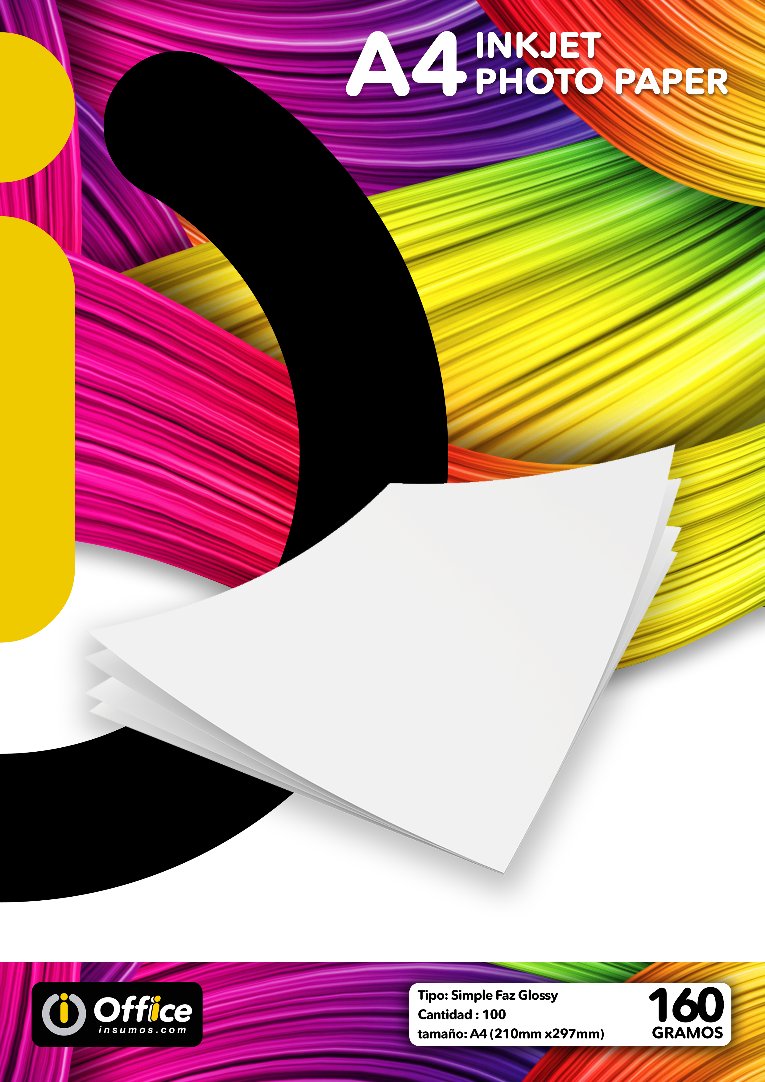 PAPEL A4 GLOSSY 160GR X 100 HOJAS OFFICE (20 X BOX) PAPEL FOTO FOTOGRAFICO COMPATIBLE C/IMPRESORAS INKJET Y LASERJET